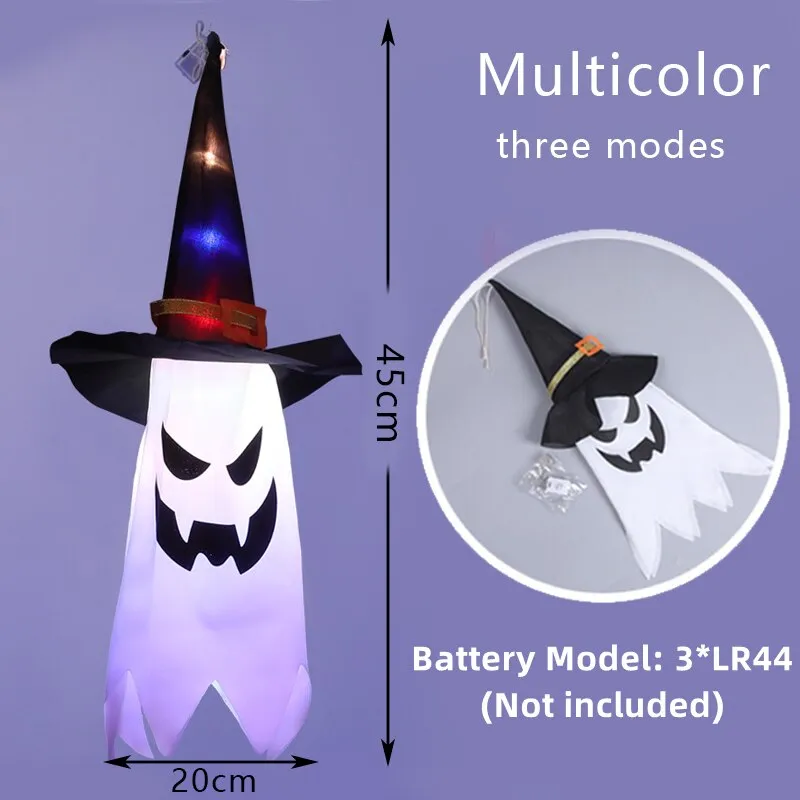 LED Halloween Decoration Flashing Light Gypsophila Ghost Festival Dress Up Glowing Wizard Ghost Hat Lamp Decor Hanging Lantern