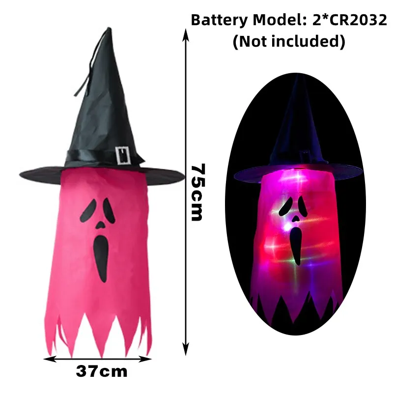 LED Halloween Decoration Flashing Light Gypsophila Ghost Festival Dress Up Glowing Wizard Ghost Hat Lamp Decor Hanging Lantern
