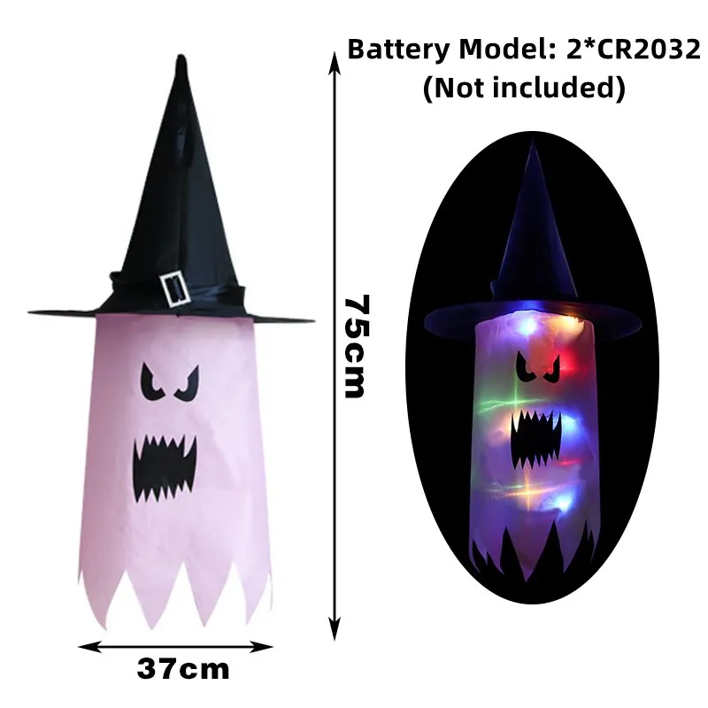 LED Halloween Decoration Flashing Light Gypsophila Ghost Festival Dress Up Glowing Wizard Ghost Hat Lamp Decor Hanging Lantern