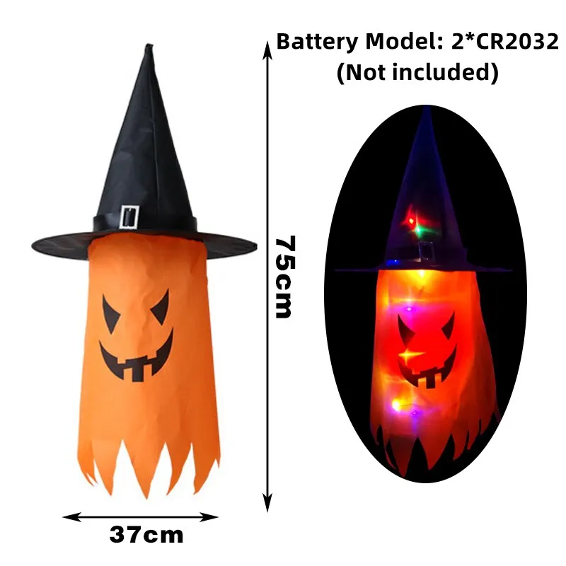 LED Halloween Decoration Flashing Light Gypsophila Ghost Festival Dress Up Glowing Wizard Ghost Hat Lamp Decor Hanging Lantern