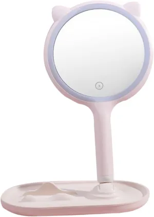 LED Lighted Makeup Mirror Compact Tabletop Cosmetic Mirror with Built LED Lights for Easy Makeup Low Light for Dorm Rooms and Beauty Enthusiasts Design