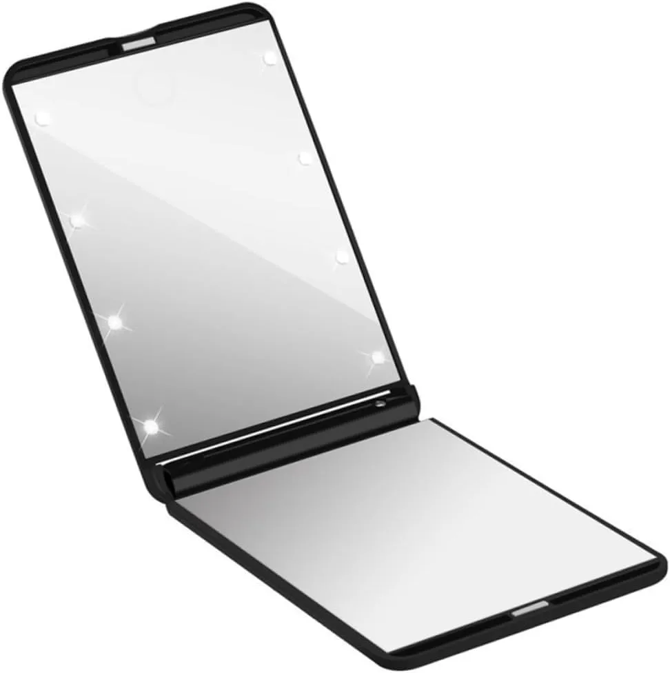 Led Lighted Makeup Mirror LEDs Compact Folding Design for Travel and Home Use Dual-Sided Vanity Mirror Black Finish