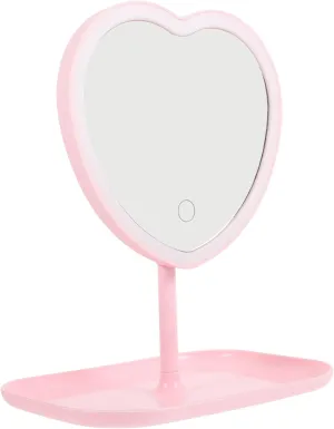 LED Makeup Mirror with USB Charging Heart Shaped Design High Definition Tabletop Cosmetic Mirror for Women Compact and Steady Stand for Elegant Makeup Application