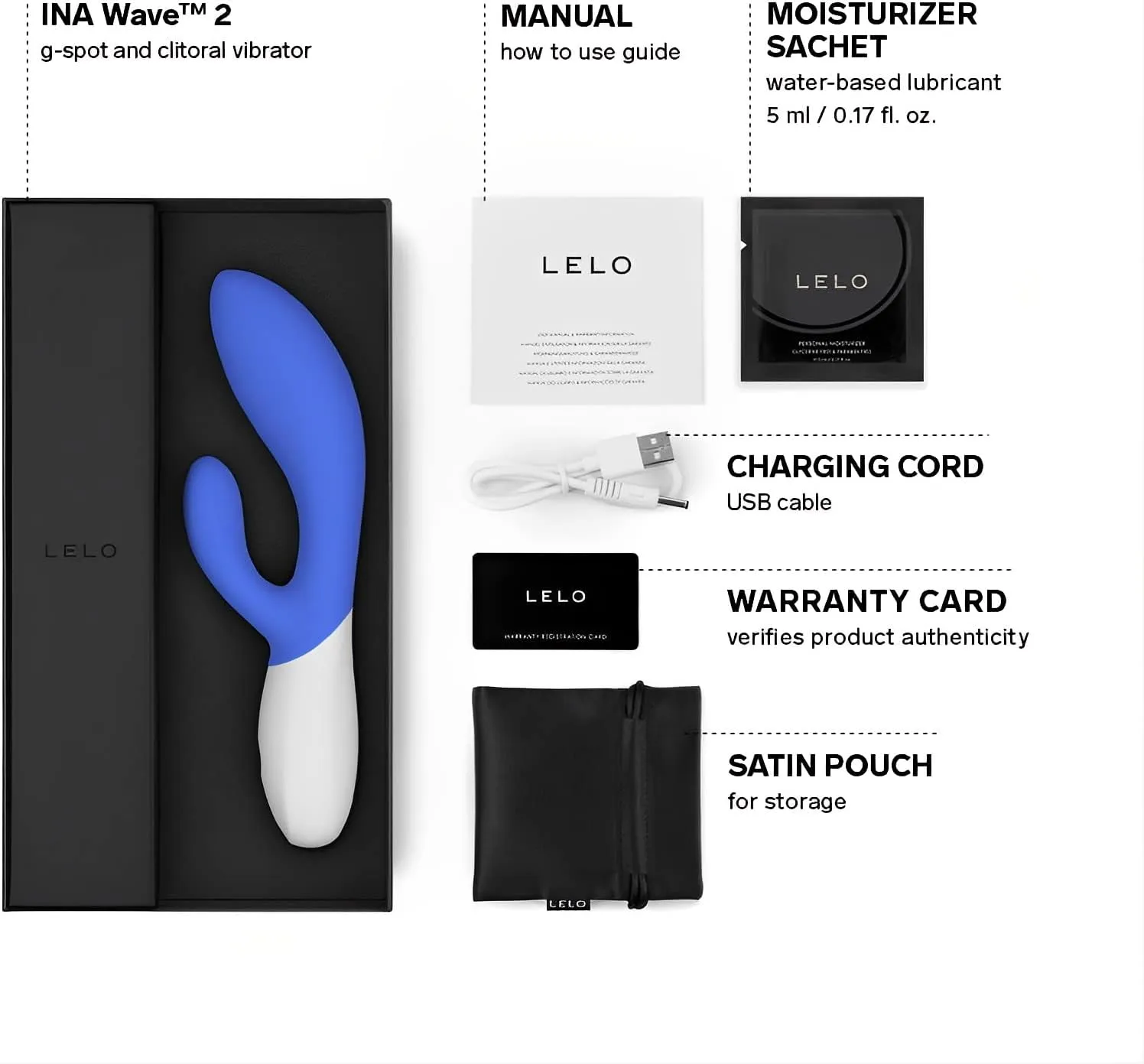 LELO INA Wave 2 Rabbit Vibrator for Women Sex Toy G Spot Rabbit Vibrator with Wavemotion Technology and 12 Vibrations Settings, Sex Toys for Women, California Sky