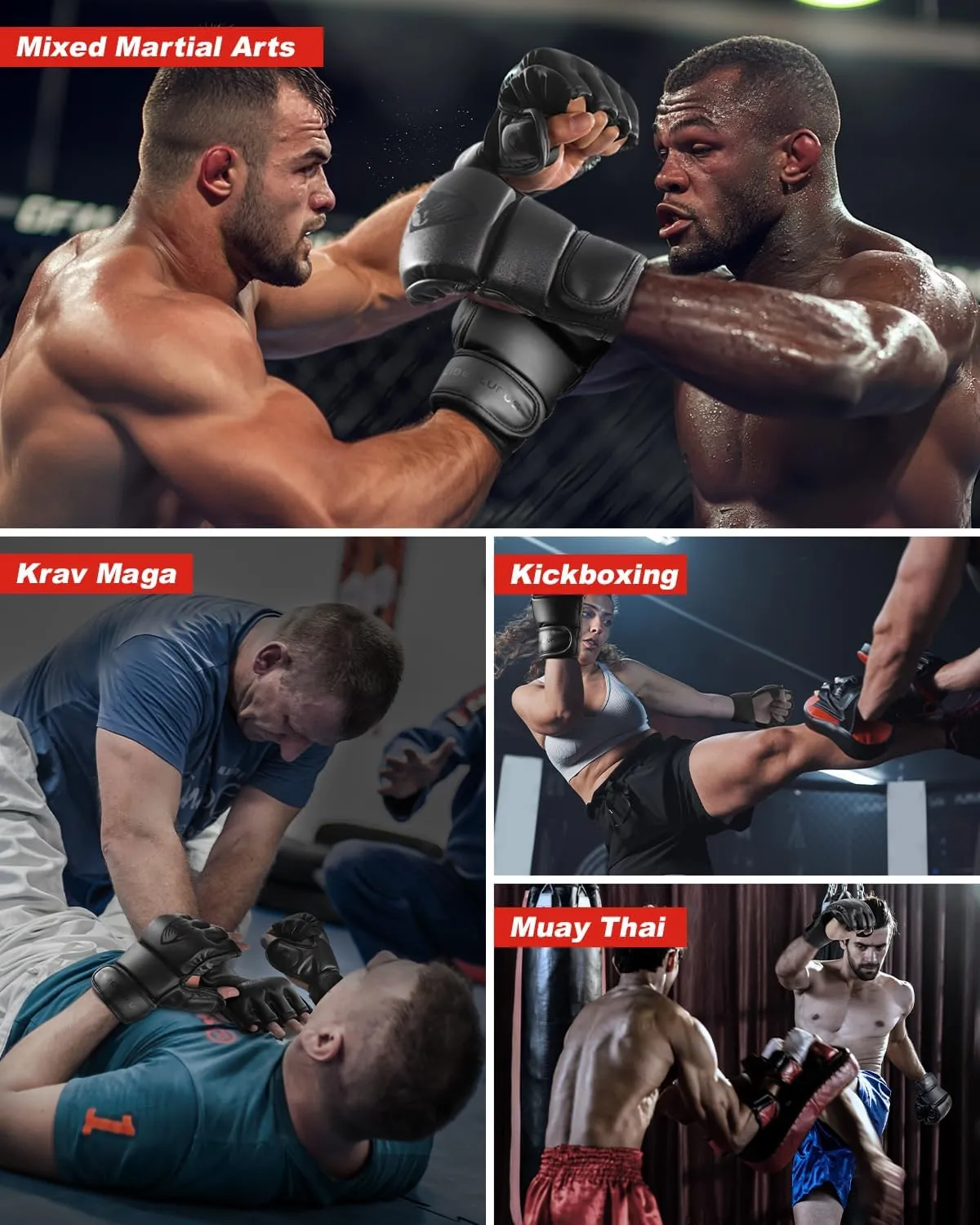 LIBERLUPUS MMA Gloves for Men– Open Palm Training Gloves for Grappling, Kickboxing, Muay Thai, Light Sparring, Youth Self-Defense, Heavy Bag Workouts – Durable Synthetic Leather with Wrist Support