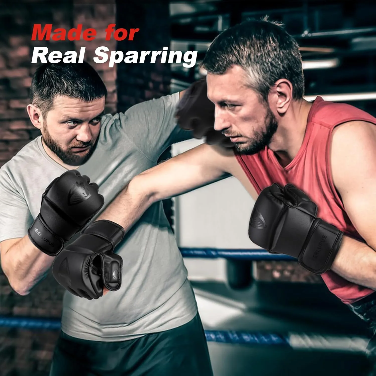 LIBERLUPUS MMA Gloves for Men– Open Palm Training Gloves for Grappling, Kickboxing, Muay Thai, Light Sparring, Youth Self-Defense, Heavy Bag Workouts – Durable Synthetic Leather with Wrist Support