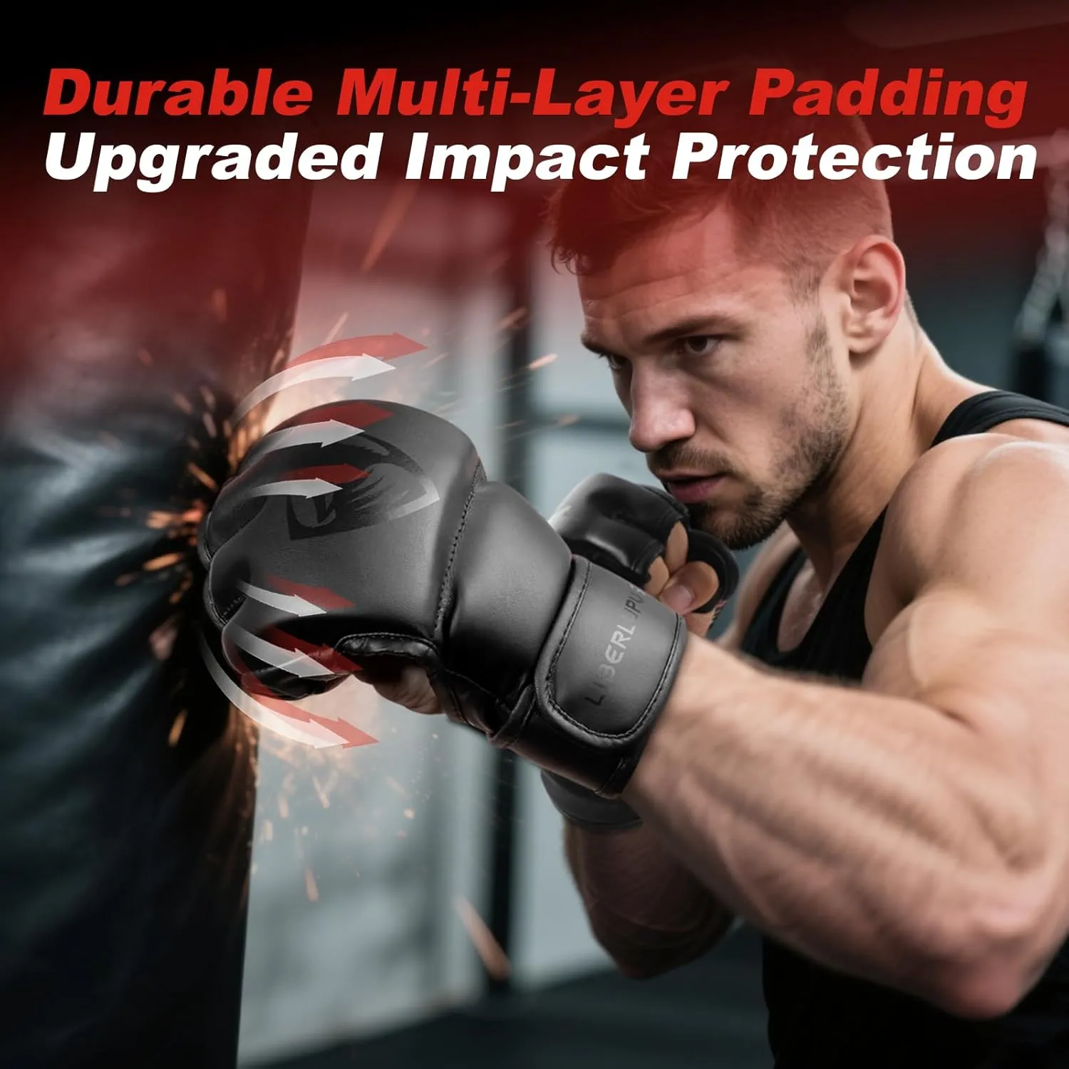 LIBERLUPUS MMA Gloves for Men– Open Palm Training Gloves for Grappling, Kickboxing, Muay Thai, Light Sparring, Youth Self-Defense, Heavy Bag Workouts – Durable Synthetic Leather with Wrist Support