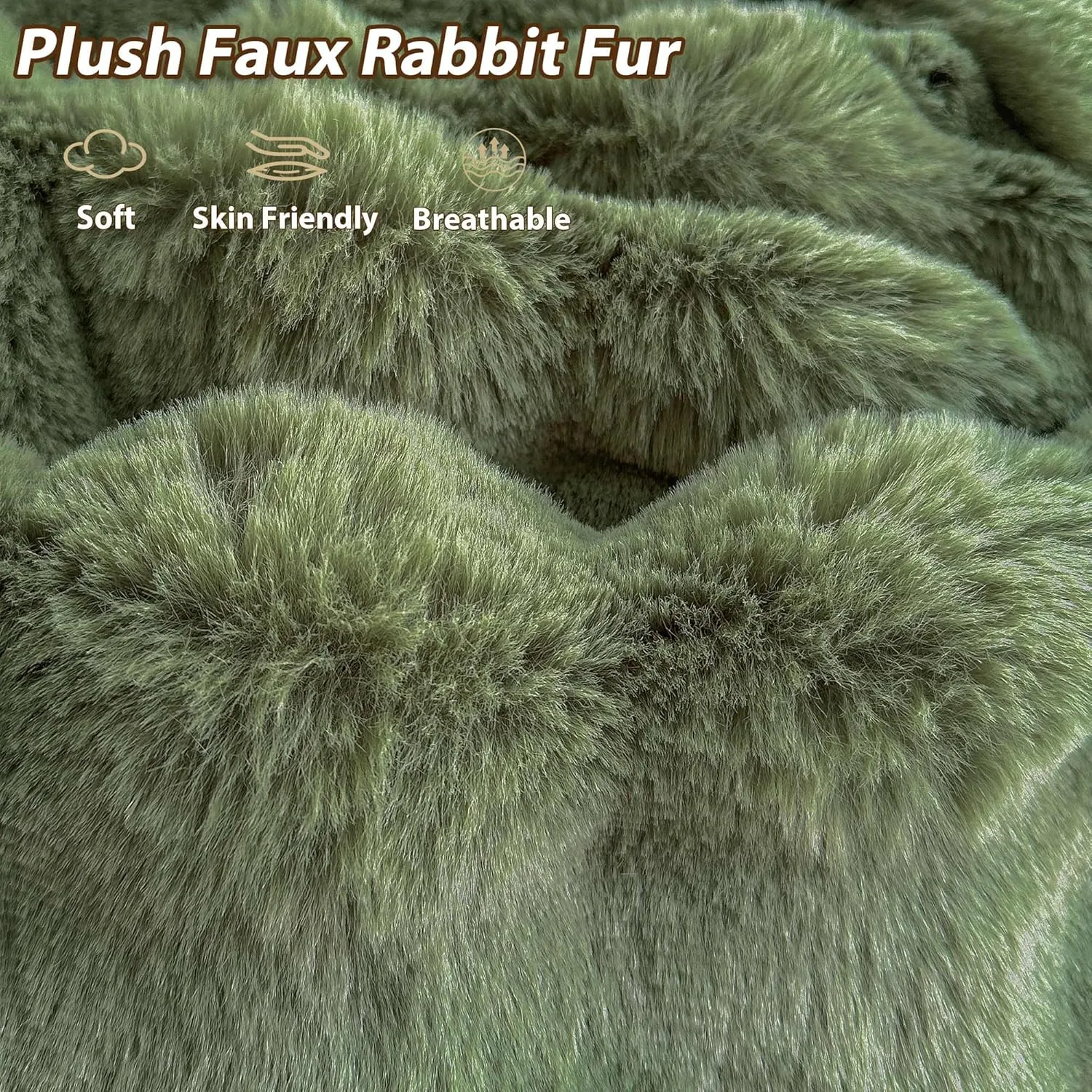 LIFEREVO Kids Fluffy Faux Rabbit Fur Bean Bag Chair Cover (No Filler), Soft Fuzzy Stuffed Animal Storage Bubble Moss Bean Bag for Plush Toys, Cute Shaggy Furry Beanbag Cover Kids Girls, Sage Green