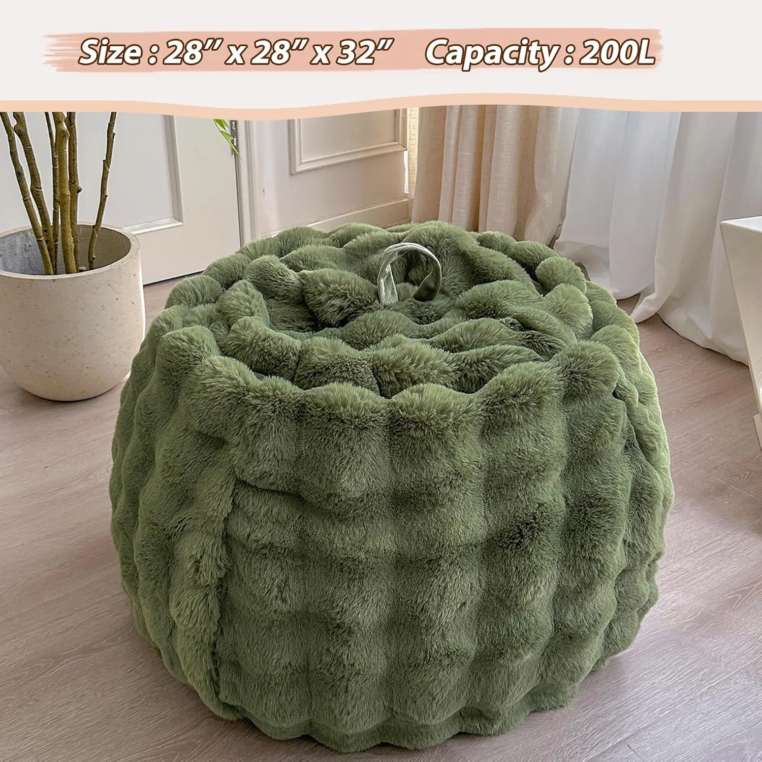 LIFEREVO Kids Fluffy Faux Rabbit Fur Bean Bag Chair Cover (No Filler), Soft Fuzzy Stuffed Animal Storage Bubble Moss Bean Bag for Plush Toys, Cute Shaggy Furry Beanbag Cover Kids Girls, Sage Green