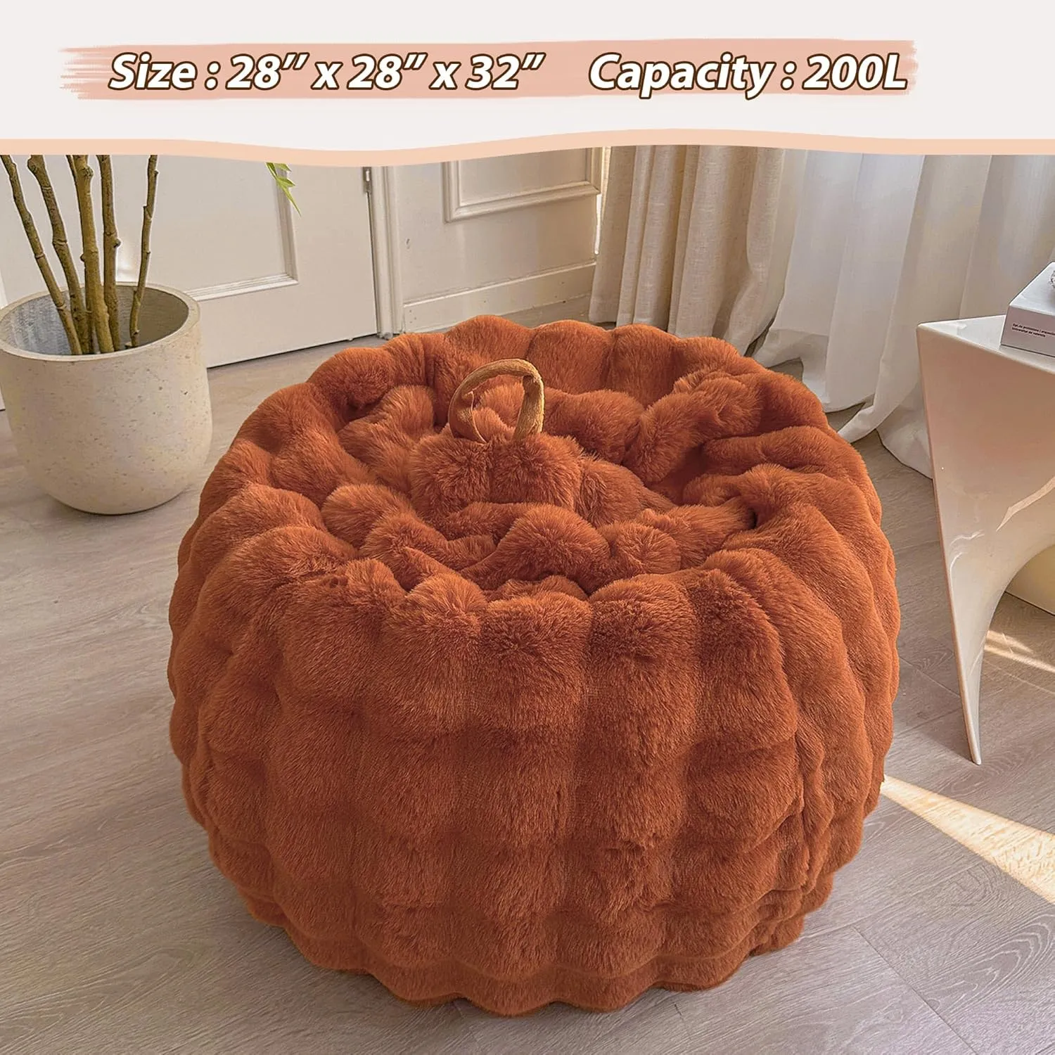 LIFEREVO Kids Fluffy Faux Rabbit Fur Bean Bag Cover (No Filler), Soft Cozy Fuzzy Stuffed Animal Storage Bubble Bean Bag for Plush Toys, Cute Shaggy Furry Beanbag Cover Kids Girls Adults, Burnt Orange