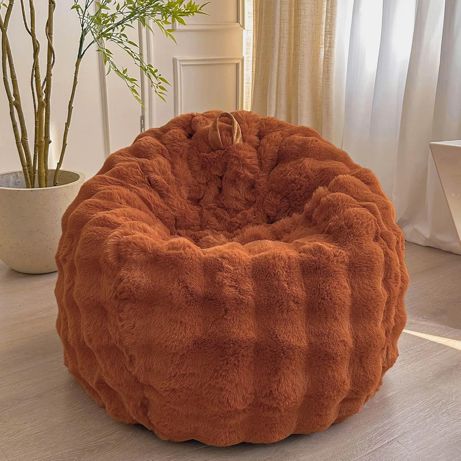 LIFEREVO Kids Fluffy Faux Rabbit Fur Bean Bag Cover (No Filler), Soft Cozy Fuzzy Stuffed Animal Storage Bubble Bean Bag for Plush Toys, Cute Shaggy Furry Beanbag Cover Kids Girls Adults, Burnt Orange