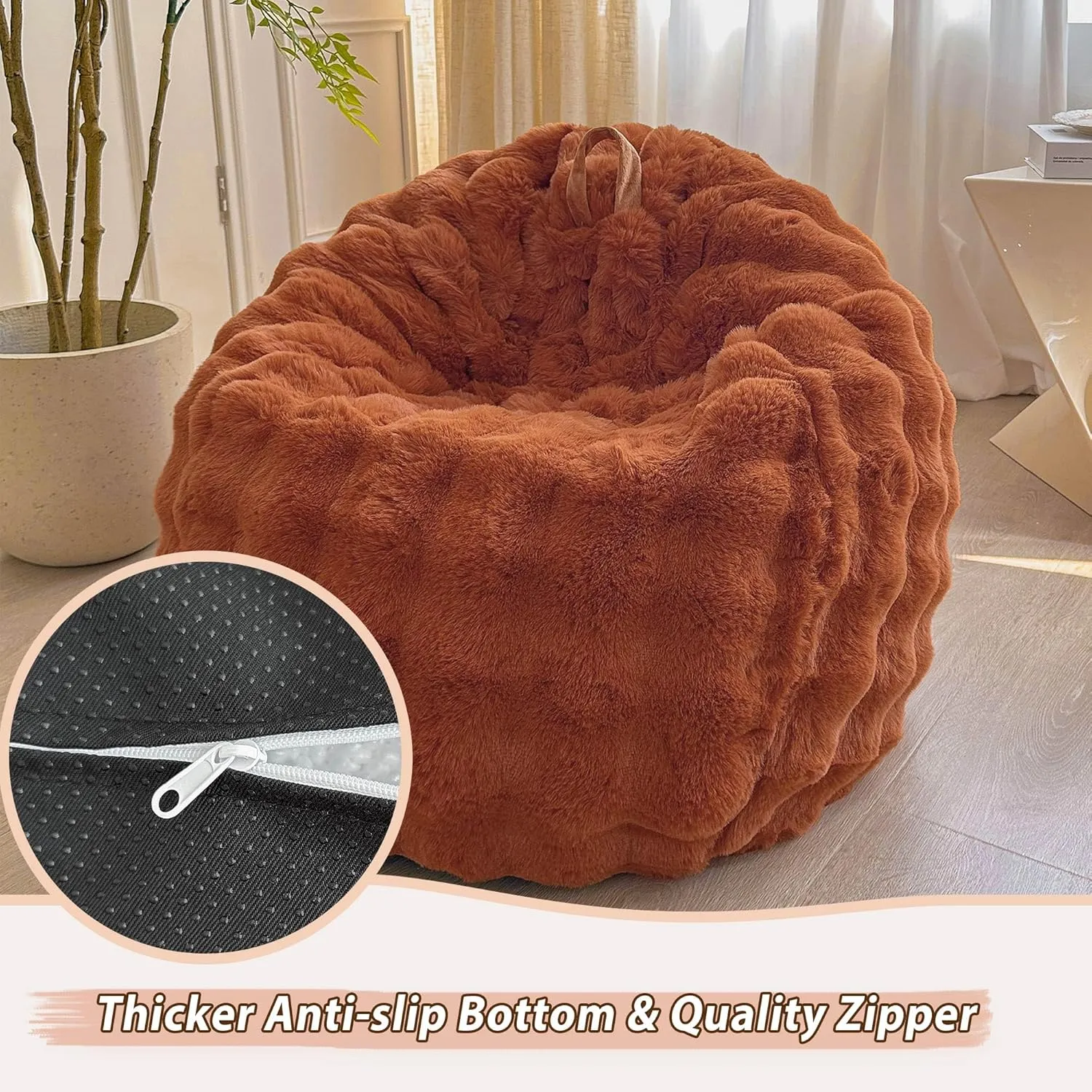 LIFEREVO Kids Fluffy Faux Rabbit Fur Bean Bag Cover (No Filler), Soft Cozy Fuzzy Stuffed Animal Storage Bubble Bean Bag for Plush Toys, Cute Shaggy Furry Beanbag Cover Kids Girls Adults, Burnt Orange