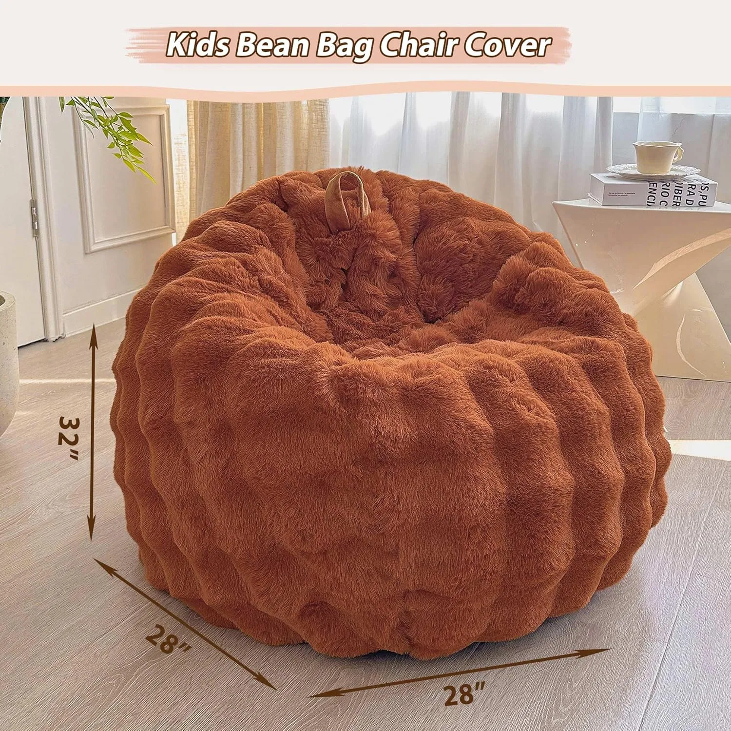 LIFEREVO Kids Fluffy Faux Rabbit Fur Bean Bag Cover (No Filler), Soft Cozy Fuzzy Stuffed Animal Storage Bubble Bean Bag for Plush Toys, Cute Shaggy Furry Beanbag Cover Kids Girls Adults, Burnt Orange