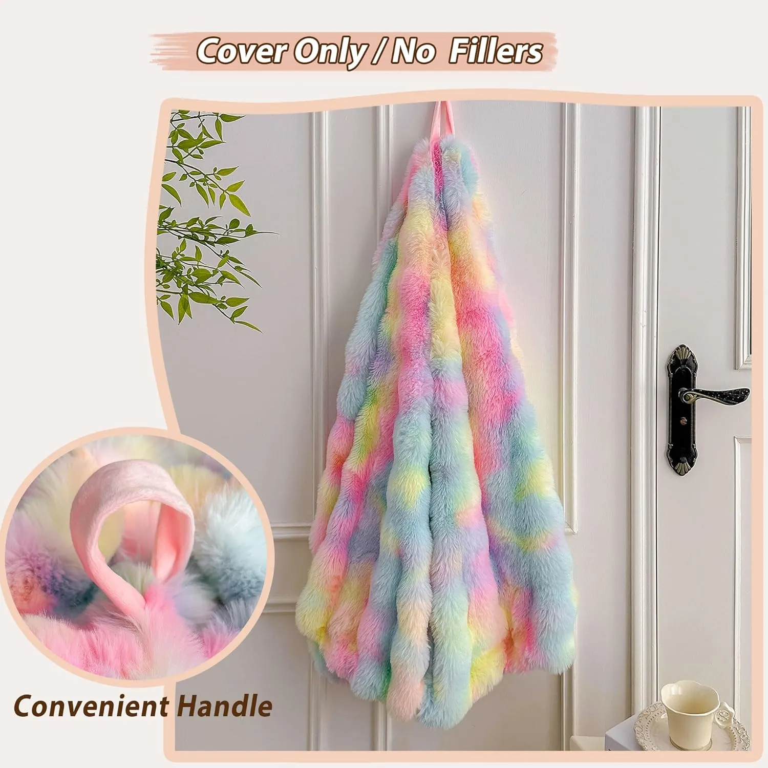 LIFEREVO Kids Fluffy Faux Rabbit Fur Bean Bag Cover (No Filler), Soft Fuzzy Stuffed Animal Storage Bubble Waffle Bean Bag for Plush Toys, Comfy Shaggy Furry Beanbag Cover Kids Girls Adults, Rainbow