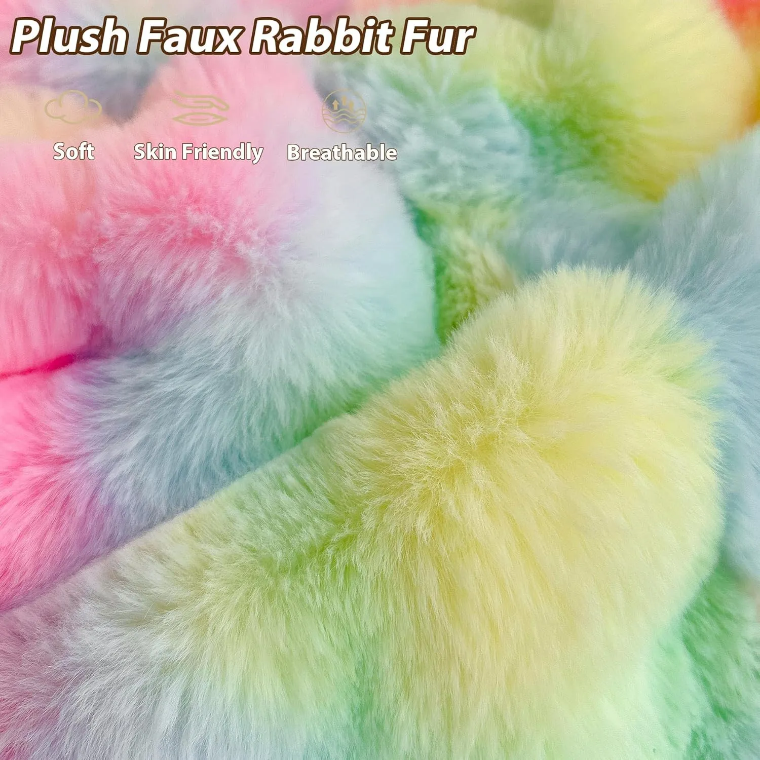 LIFEREVO Kids Fluffy Faux Rabbit Fur Bean Bag Cover (No Filler), Soft Fuzzy Stuffed Animal Storage Bubble Waffle Bean Bag for Plush Toys, Comfy Shaggy Furry Beanbag Cover Kids Girls Adults, Rainbow