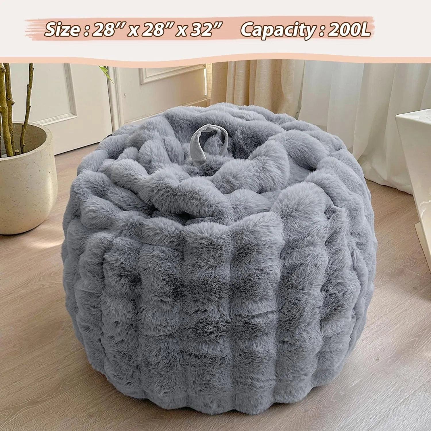 LIFEREVO Kids Fluffy Faux Rabbit Fur Bean Bag Cover (No Filler), Soft Stuffed Fuzzy Animal Storage Bubble Bean Bag for Plush Toys, Gray Cute Shaggy Furry Beanbag Cover Kids Girls Adults, Light Grey