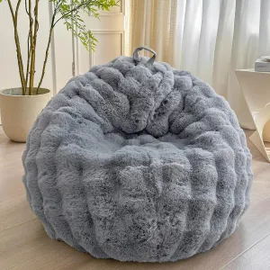 LIFEREVO Kids Fluffy Faux Rabbit Fur Bean Bag Cover (No Filler), Soft Stuffed Fuzzy Animal Storage Bubble Bean Bag for Plush Toys, Gray Cute Shaggy Furry Beanbag Cover Kids Girls Adults, Light Grey