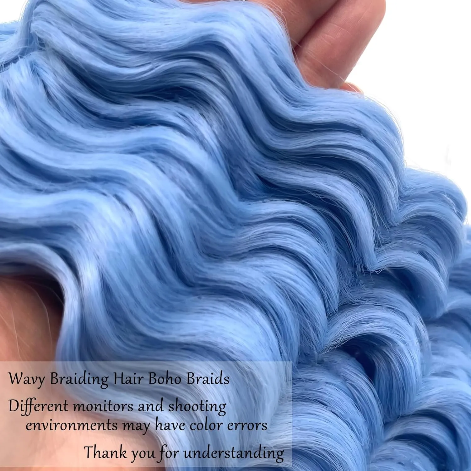 Light Blue Braiding Hair Pre Stretched with Boho Braids Blue Curly Deep Ocean Wave Crochet Hair Natural Color Synthetic Knotless Boho Braiding Hair for Bohemian Braids 5 Packs