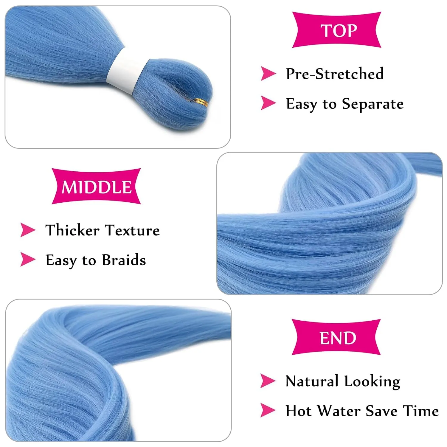Light Blue Braiding Hair Pre Stretched with Boho Braids Blue Curly Deep Ocean Wave Crochet Hair Natural Color Synthetic Knotless Boho Braiding Hair for Bohemian Braids 5 Packs