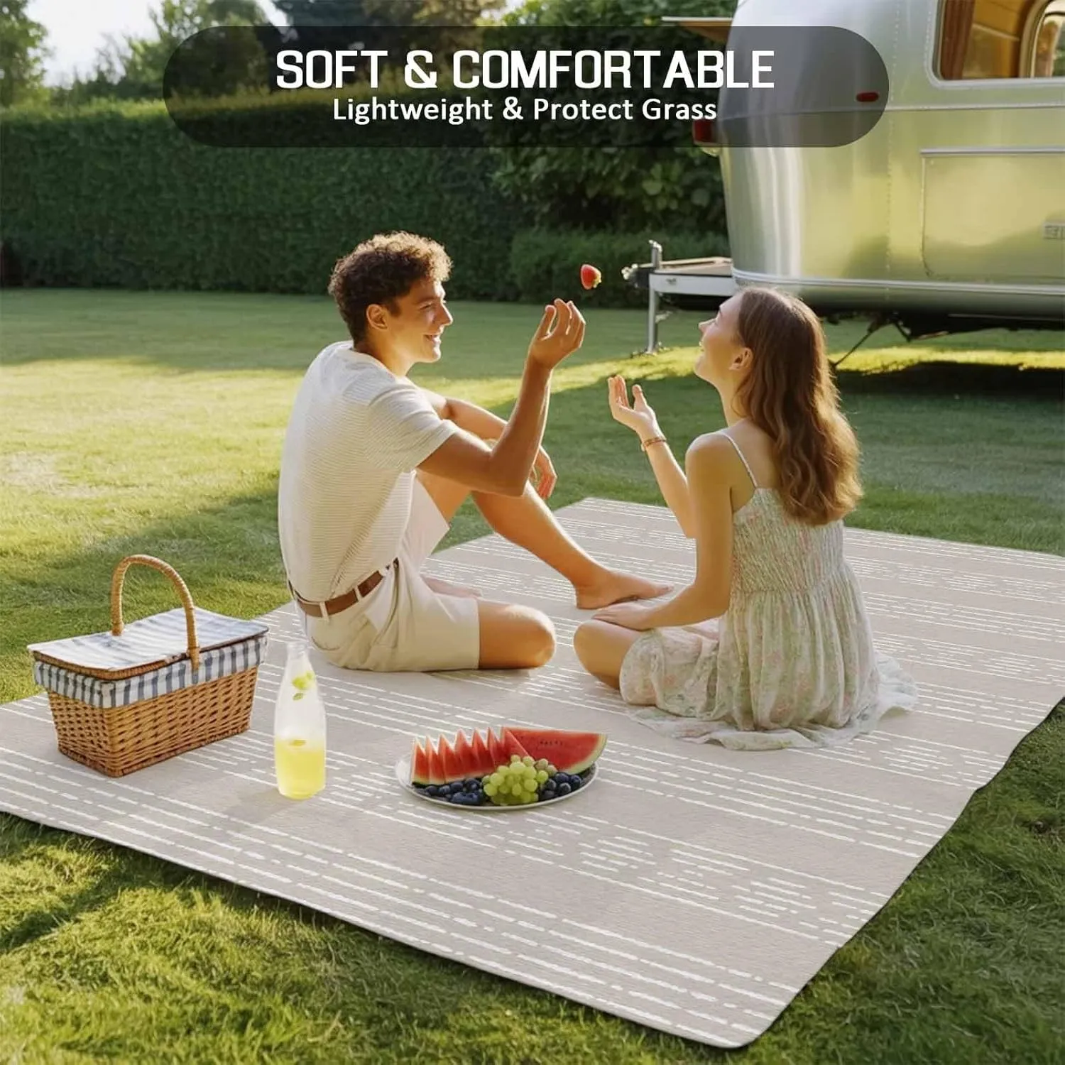 Light Brown Boho Outdoor Rug 4x6ft Large Patio Rug,Washable RV Camping Outside Area Runner Rug Mat,Bohemian Geometric Stripes Tribe Indoor Outdoor Carpet for Picnic Backyard Deck Porch Balcony Beach