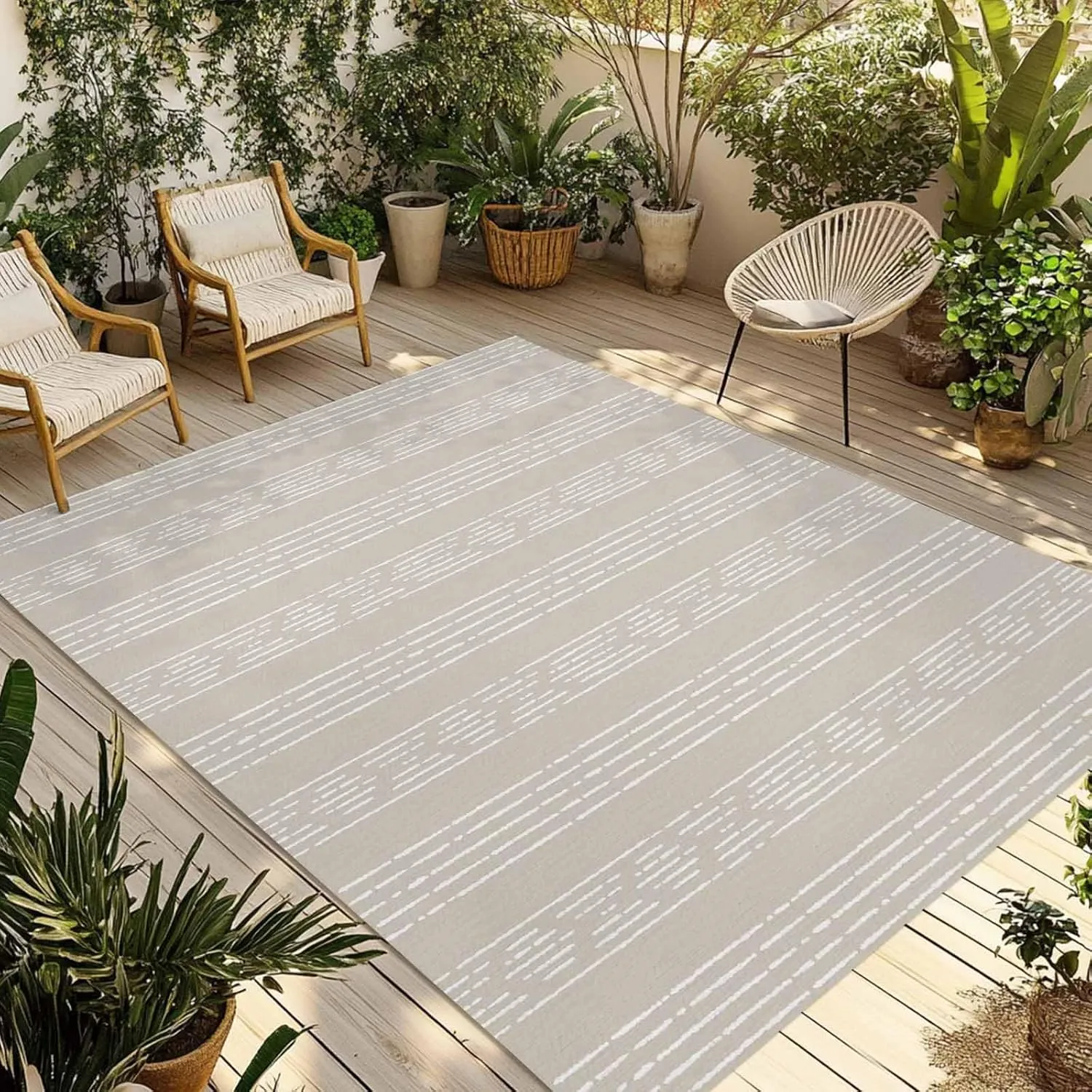 Light Brown Boho Outdoor Rug 4x6ft Large Patio Rug,Washable RV Camping Outside Area Runner Rug Mat,Bohemian Geometric Stripes Tribe Indoor Outdoor Carpet for Picnic Backyard Deck Porch Balcony Beach