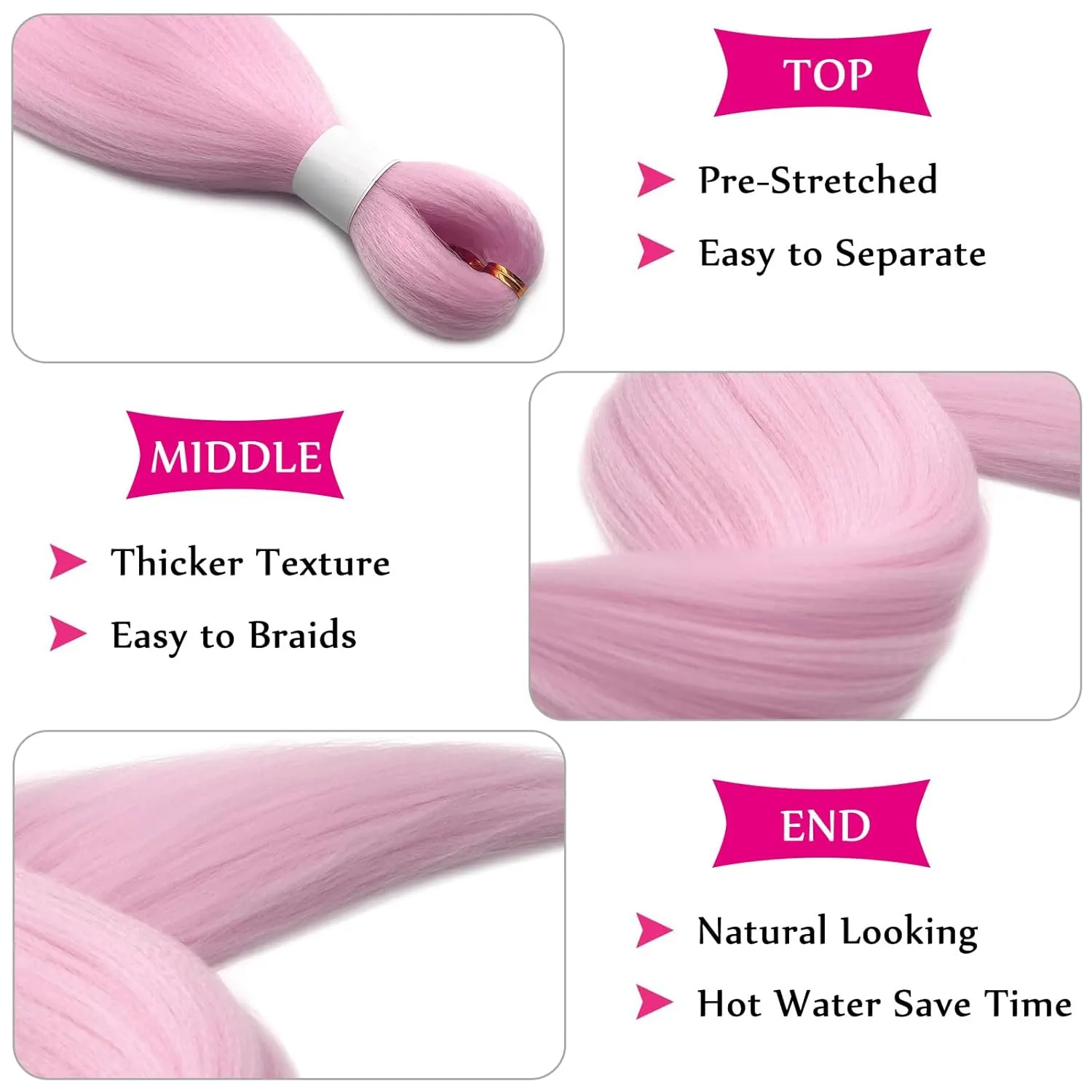 Light Pink Braiding Hair Pre Stretched with Micro Bohemian Ocean Wave Wavy Braiding Hair Pink Knotless Deep Wave Crochet Curly Hair Extensions for Boho Braids (5 Packs)