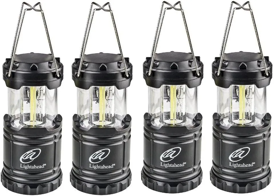 Lightahead Set of 4 Portable Outdoor LED Camping Lantern, Black, Collapsible. Great for Emergency, Tent Light, Backpacking (Without Battery)