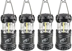 Lightahead Set of 4 Portable Outdoor LED Camping Lantern, Black, Collapsible. Great for Emergency, Tent Light, Backpacking (Without Battery)