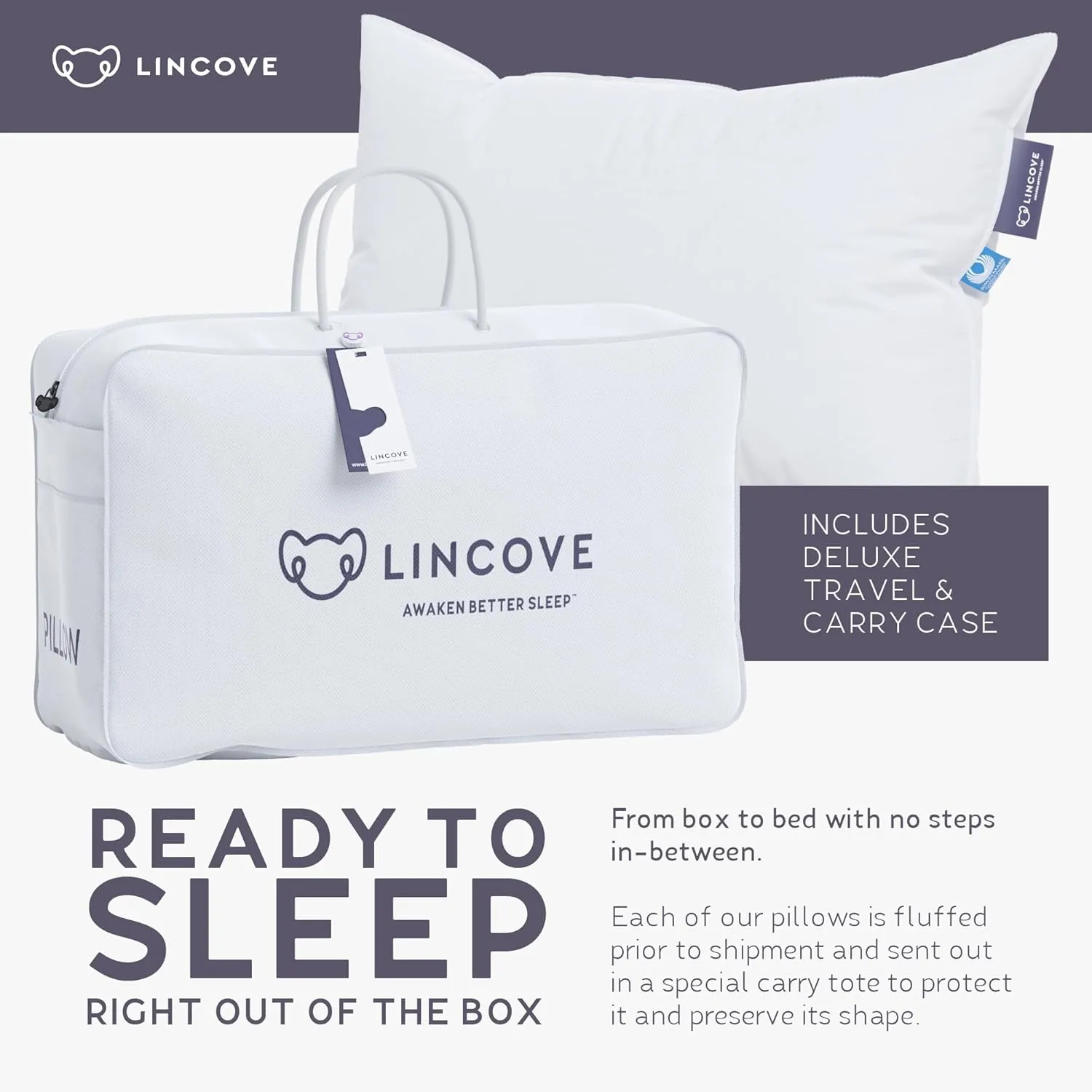 Lincove Cloud Natural Canadian Down Pillow, White Luxury Sleeping Pillow - 625 Fill Power, 500 Thread Count Cotton Shell, Made in Canada, Queen - Firm, 1 Pack