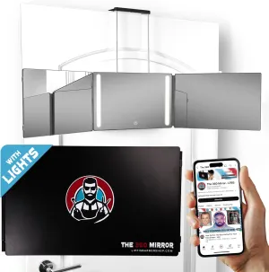 LIPFISBARBERSHOP.COM Door Mount, The 360° Mirror - 3 Way Mirror for Self Hair Cutting with Height Adjustable Telescoping Hooks (Black with LED Lights)
