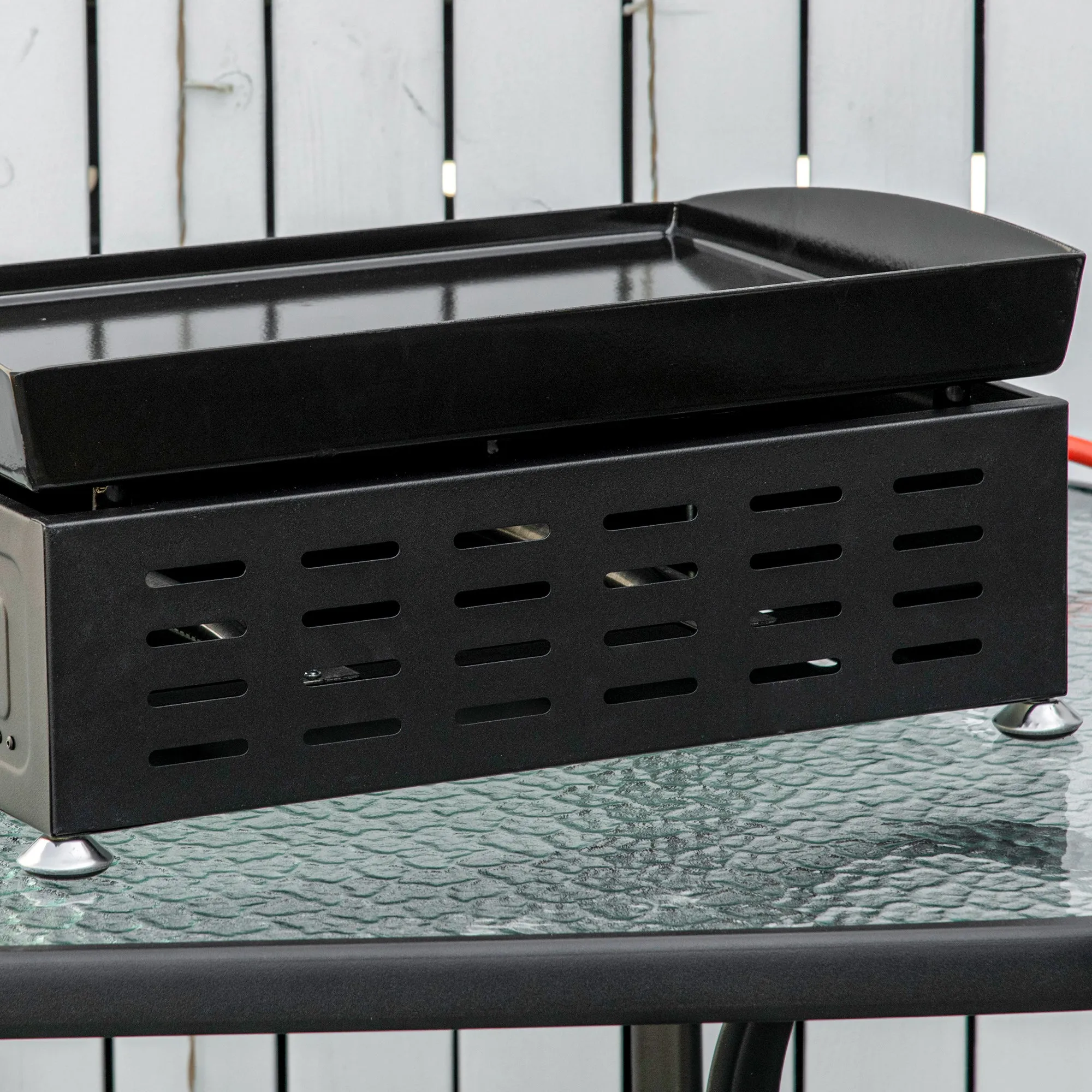 Liquefied Gas Grill with 2 Stainless Steel Burners, Portable Tabletop Gas BBQ with Non-Stick Griddle, 90000 Each Burner for Camping, Picnic, Backyard, Silver