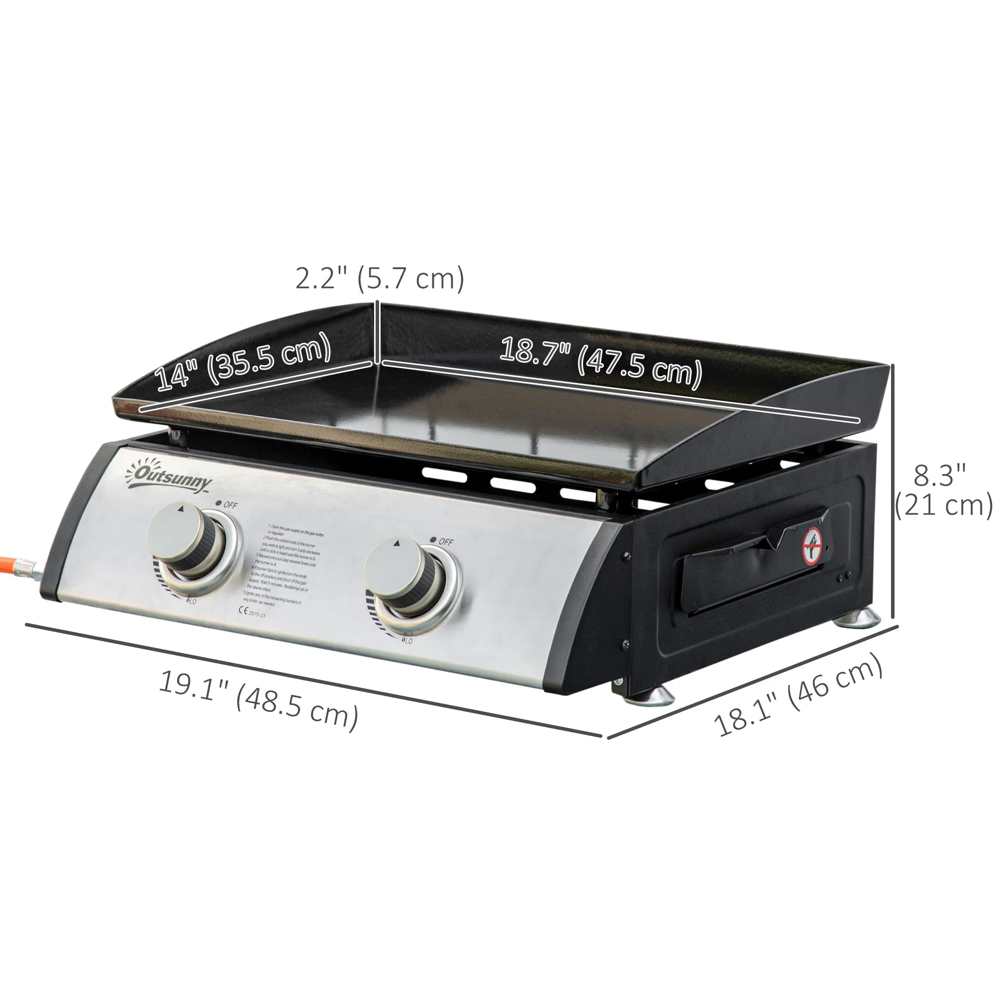 Liquefied Gas Grill with 2 Stainless Steel Burners, Portable Tabletop Gas BBQ with Non-Stick Griddle, 90000 Each Burner for Camping, Picnic, Backyard, Silver
