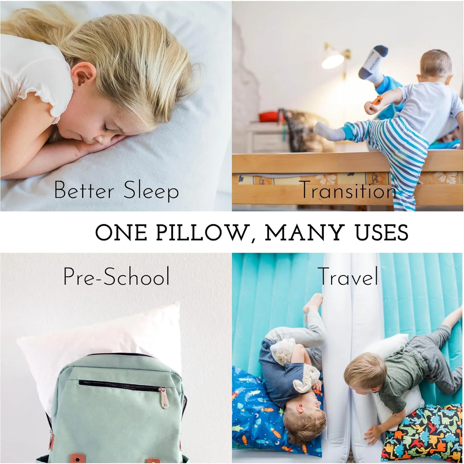 Little Sleepy Head Toddler Pillow with Pillowcase 13x18 - Kids Pillow for Sleeping - Better Neck Support Ergonomic Pillow and Toddler Pillowcase - Best Pillows for Kids (Gray)
