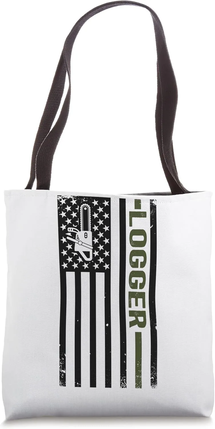 Logger US Flag Logging Lumberjack Tote Bag