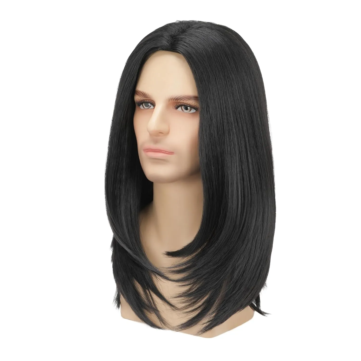 Long Black Wig for Mens Straight Hair Synthetic Heat Resistant Men Wigs for Daily Party Costume Halloween