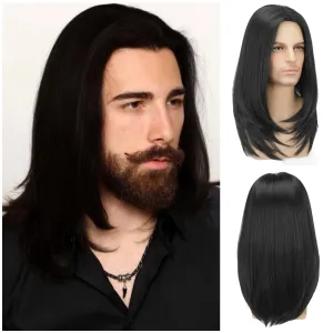 Long Black Wig for Mens Straight Hair Synthetic Heat Resistant Men Wigs for Daily Party Costume Halloween