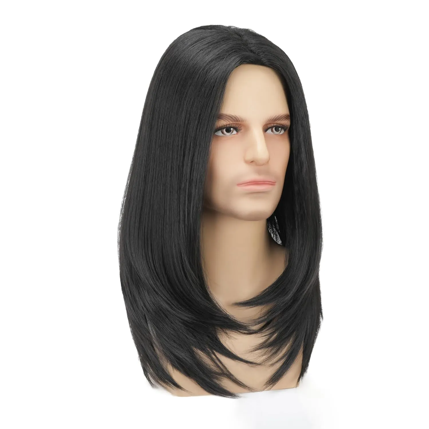Long Black Wig for Mens Straight Hair Synthetic Heat Resistant Men Wigs for Daily Party Costume Halloween