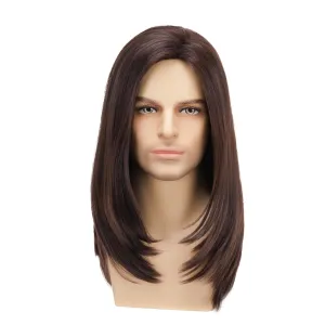 Long Brown Wig for Mens,Straight Hair Synthetic Heat Resistant Men Wigs for Daily Party Costume Halloween