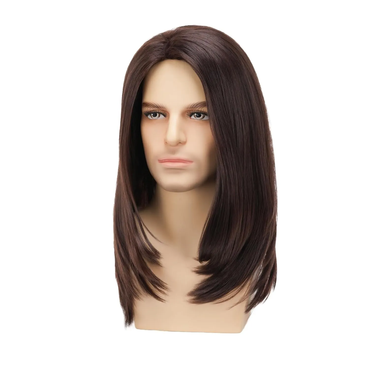 Long Brown Wig for Mens,Straight Hair Synthetic Heat Resistant Men Wigs for Daily Party Costume Halloween