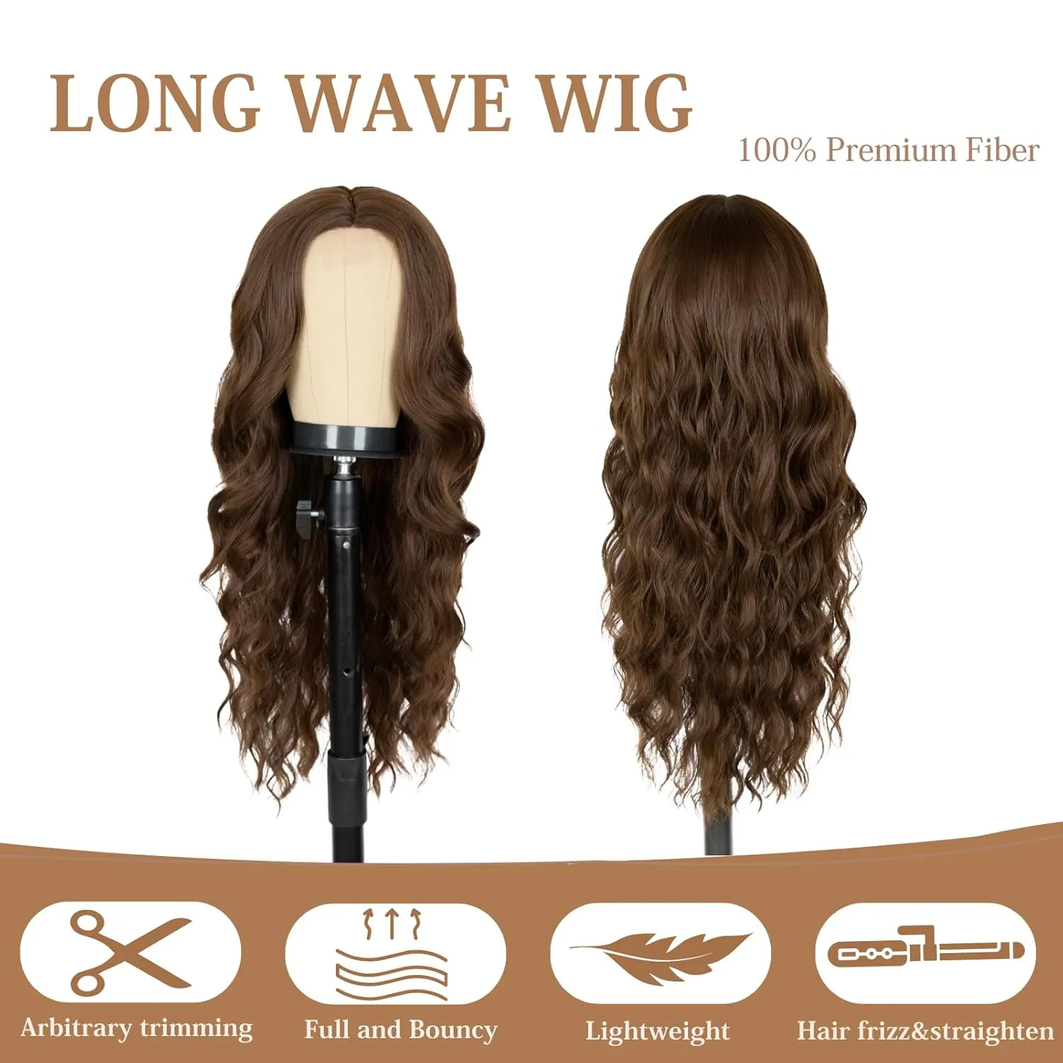 Long Chocolate Brown Wigs for Women,26 inch Lace Hairline Middle Part Long Curly Wig Heat Resistant Synthetic Hair Looking Natural, Fiber Wig for Daily Party Use
