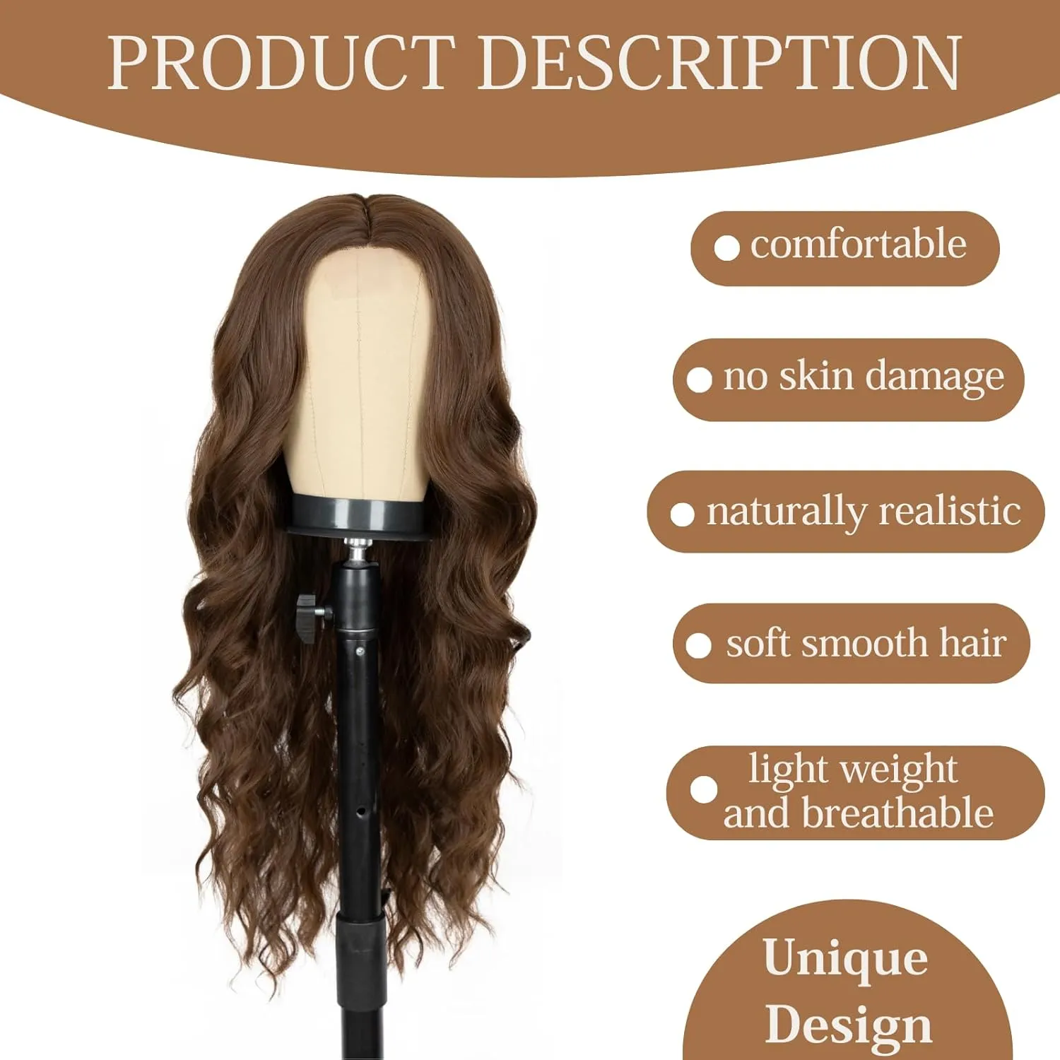 Long Chocolate Brown Wigs for Women,26 inch Lace Hairline Middle Part Long Curly Wig Heat Resistant Synthetic Hair Looking Natural, Fiber Wig for Daily Party Use