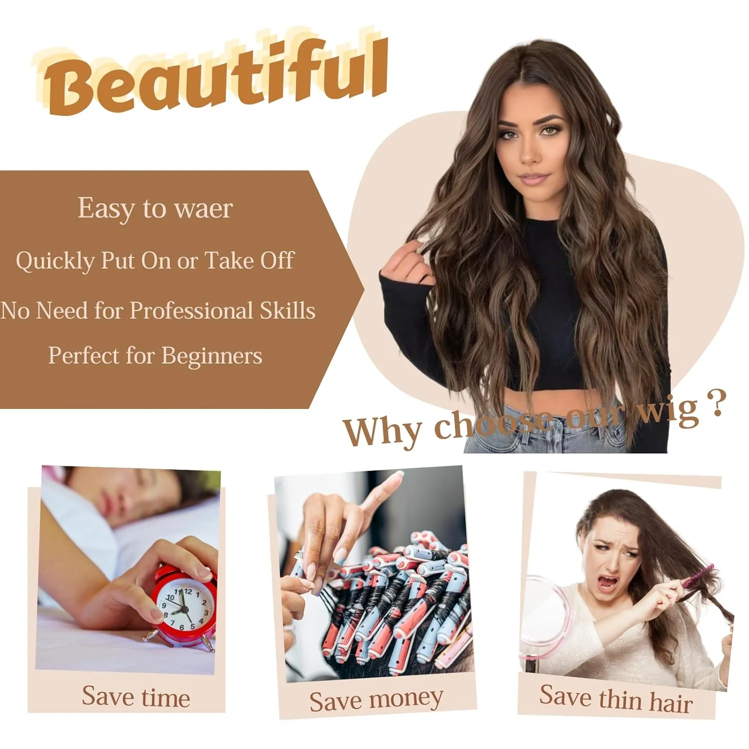 Long Chocolate Brown Wigs for Women,26 inch Lace Hairline Middle Part Long Curly Wig Heat Resistant Synthetic Hair Looking Natural, Fiber Wig for Daily Party Use