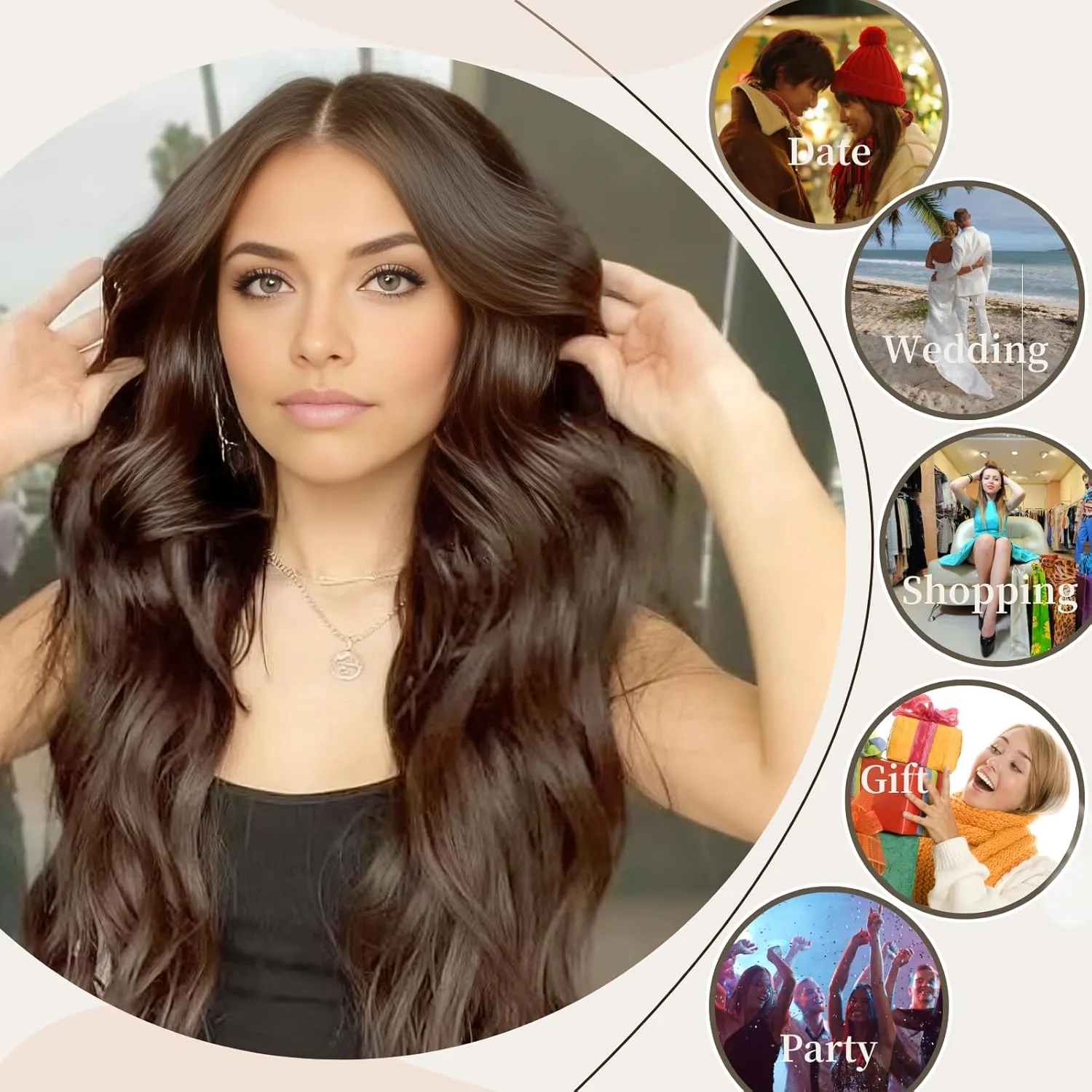 Long Chocolate Brown Wigs for Women,26 inch Lace Hairline Middle Part Long Curly Wig Heat Resistant Synthetic Hair Looking Natural, Fiber Wig for Daily Party Use