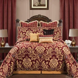 Loom and Mill 9-Piece Chenille Jacquard Comforter Set, Luxury Christmas Red Comforter King Sets, Ultra Soft Floral Bedding with Euro Shams, Bedskirt, Filled Decorative Pillow for Home (Lafaye, King)