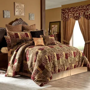 Loom and Mill 9-Piece Jacquard Luxury Traditional Patchwork Comforter Sets, Ultra Soft Bedding with Euro Shams, Bedskirt, Filled Decorative Pillow for Home (Loong, King),Red Gold