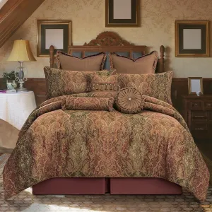 Loom and Mill 9-Piece Vintage Jacquard Comforter Sets, Gradient Red Traditional Damask Comforter King Set, Ultra Soft Bedding with Euro Shams, Bedskirt, Filled Decorative Pillow for Home(King)