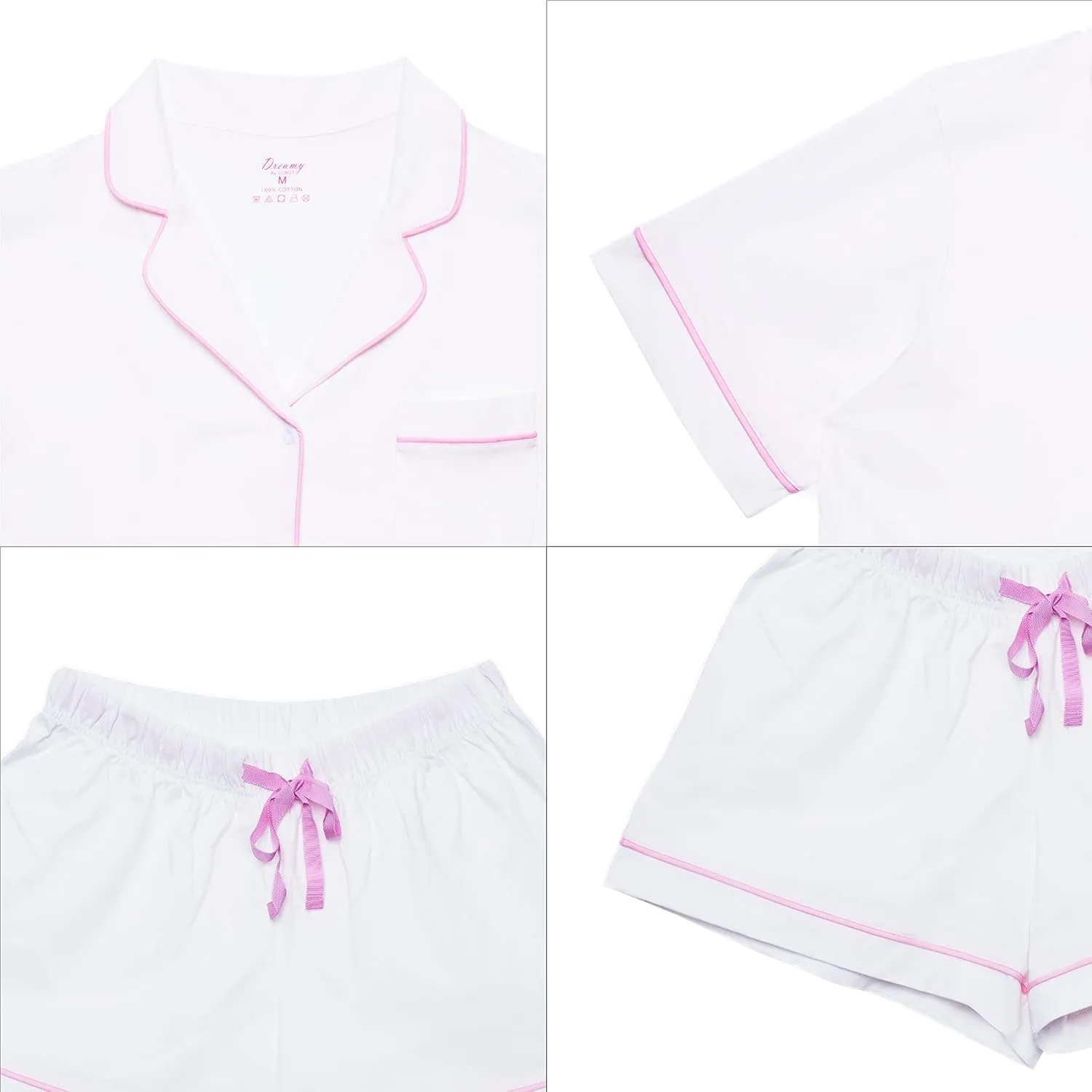 LUBOT 100% Cotton Pajamas for Women 2 Piece PJ Set Button-Down Soft Knit Short Sleeve Summer Sleepwear Loungewear XS-XXL
