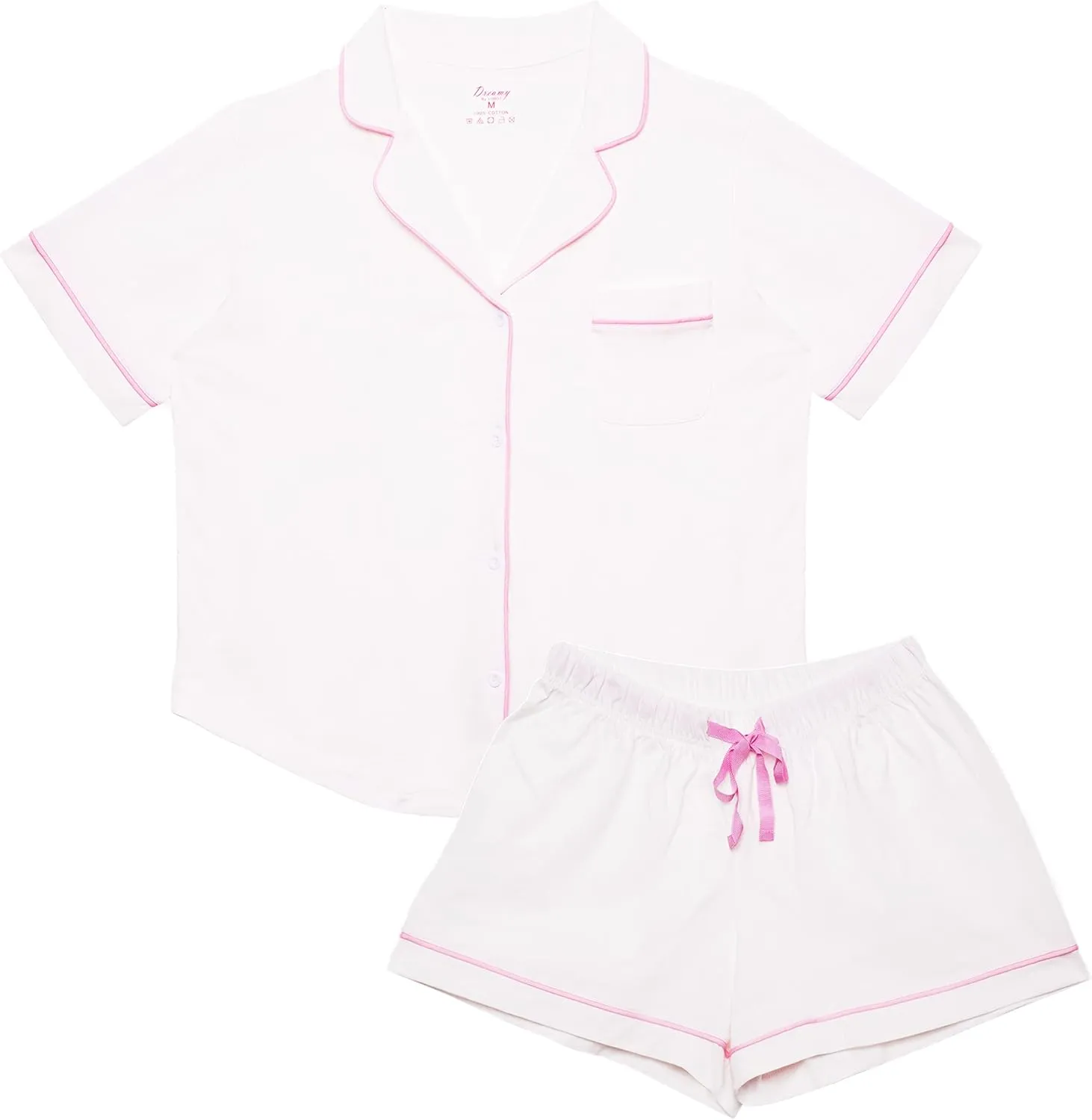 LUBOT 100% Cotton Pajamas for Women 2 Piece PJ Set Button-Down Soft Knit Short Sleeve Summer Sleepwear Loungewear XS-XXL