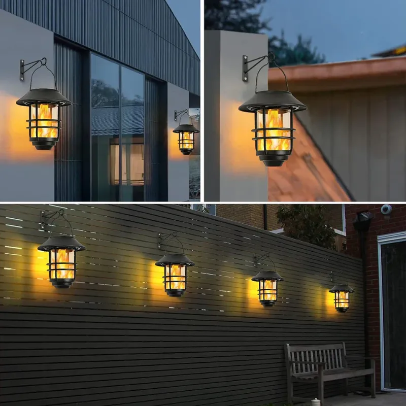 LumiFlare Solar Wall Lanterns - Flickering Flame Effect for Outdoor Ambiance