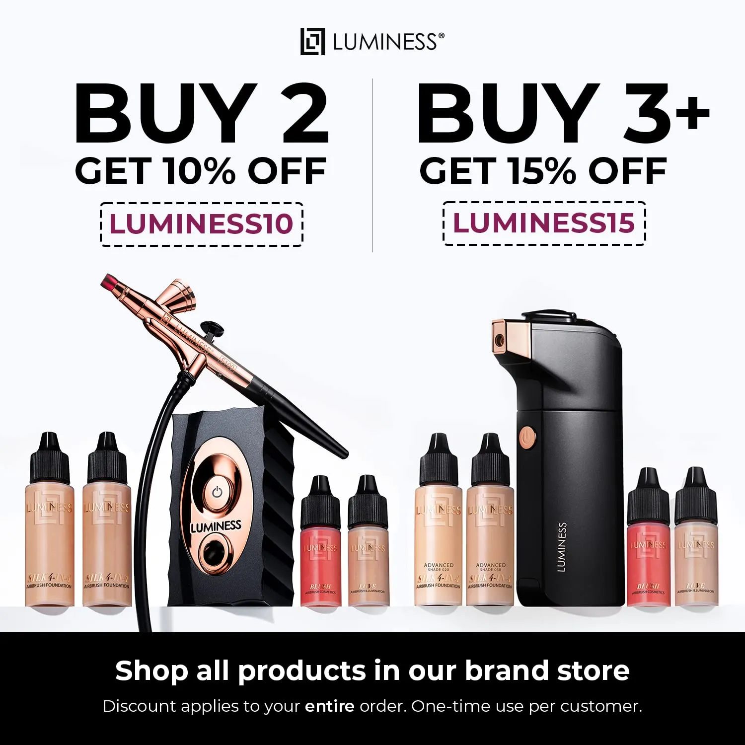 Luminess Breeze Duo Airbrush Makeup System, Deep Coverage – 9-Piece Kit includes 2x Silk Airbrush Foundation, Apricot Shade Blush, Glow Highlighter, Moisturizer Primer, and Airbrush Cleaning Solution